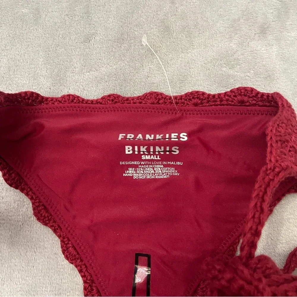 New! Frankie’s Bikinis Mackenzie String Crochet Ruby Bikini Bottom 4648